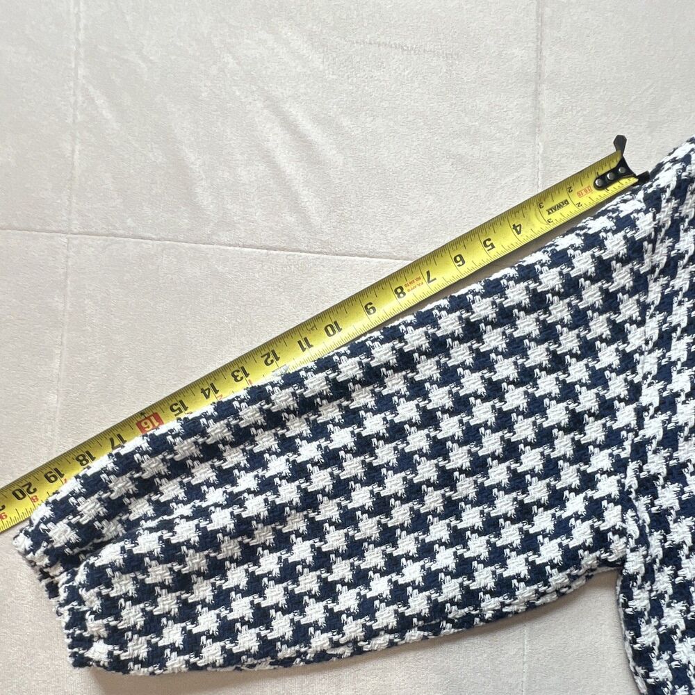 ZARA Women’s Navy/White Houndstooth Bomber Jacket L Zip Front Lined - Picture 9 of 10